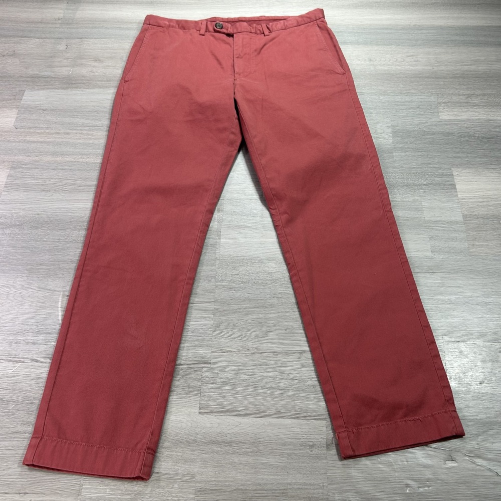 Brooks Brothers Red Fleece Pants Mens 33x28 Red Stretch Chino Regular Fit Casual